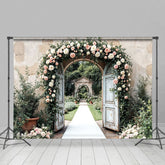 Aperturee - Aperturee Floral Arched Door Sweet Outdoor Wedding Backdrop